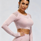 Energy Pink Hollow Long Sleeve Crop Top