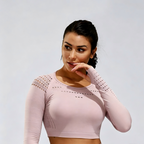 Energy Pink Hollow Long Sleeve Crop Top