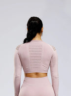 Energy Pink Hollow Long Sleeve Crop Top