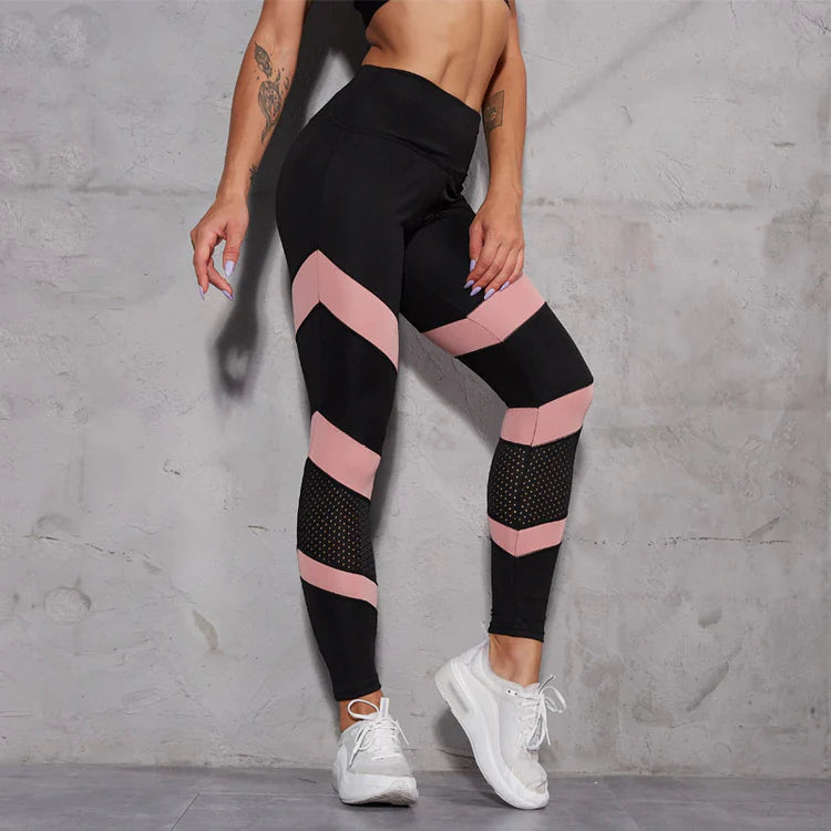 Pink Chevron Mesh Yoga Leggings
