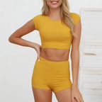 Yellow Solid Short Sleeve 2 Piece Set